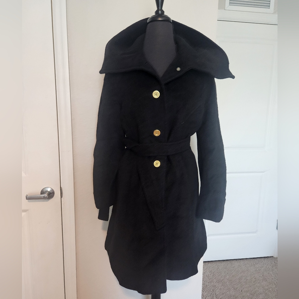Coach Black Trench Coat with Gold Buttons